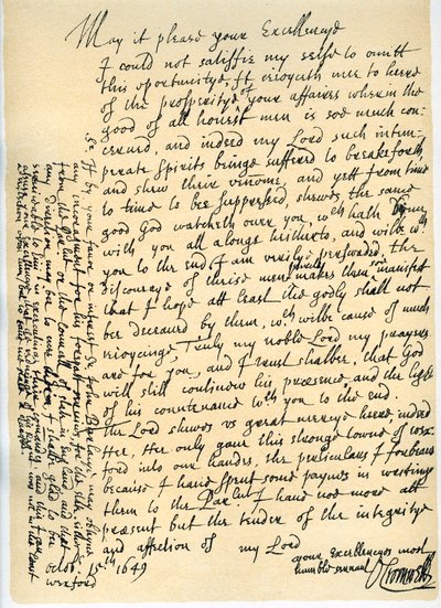 Letter from Oliver Cromwell to Lord Fairfax, Wexford, 15th October, 1649 by Oliver Cromwell