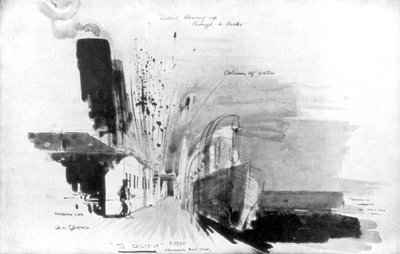 The Moment a Torpedo from German Submarine U-20 Hit the RMS Lusitania by Oliver Percy Bernard