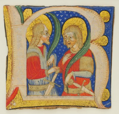 Manuscript Leaf Cutting Showing an Illuminated Initial R with St. Protasius, mid-15th century by Olivetan Master