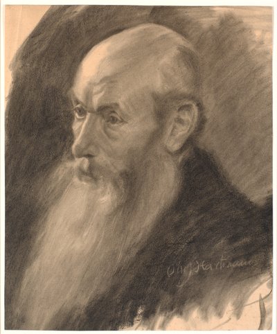 Portrait of an Old Man with Long Beard; 3/4 Profile to the Left by Oluf Hartmann