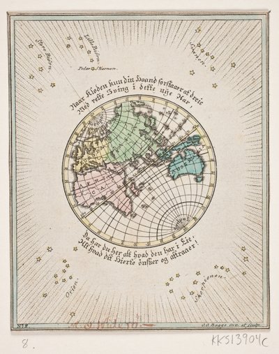 World map with poems by Oluf Olufsen Bagge