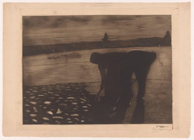 Man and Woman Working in the Evening on the Riverbank by Omer Coppens (signed by artist)