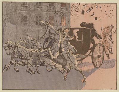 Napoleon Has a Miraculous Escape from the Explosion of a Bomb, the Machine Infernale, on the Rue Saint-Nicaise, Paris, 24 December 1800 by Onfray de Breville Job
