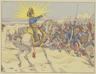 Napoleon Inspiring His Troops at the Battle of the Pyramids, Egypt, 21 July 1798 by Onfray de Breville Job