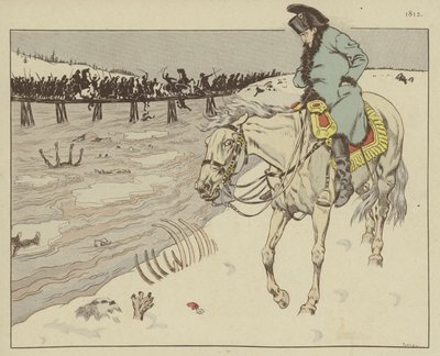 Napoleon Watching the Remains of His Grand Armee Crossing the River Berezina on the Retreat from Moscow, 1812 by Onfray de Breville Job