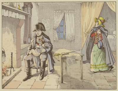On the evening of the Battle of Champaubert and on the eve of Montmirail, a pensive Napoleon rocks the baby of a cantiniere, 10-11 February 1814 by Onfray de Breville Job