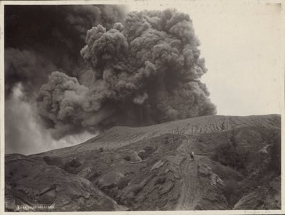 Man with Horse by a Smoking Volcano in the Dutch East Indies by Onnes Kurkdjian