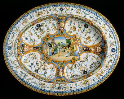 Tray with grotesques from the Orazio Fontana workshop conserved in the Museo Nazionale del Bargello, Florence by Orazio (workshop of) Fontana