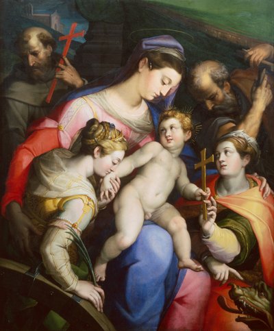 The Holy Family with Saints Margaret, Catherine and Francis by Orazio Samacchini