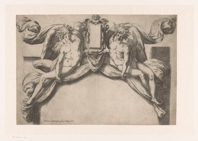 Design for a Doorframe with Two Genii Holding a Cartouche by Orazio de Santis (attributed to)