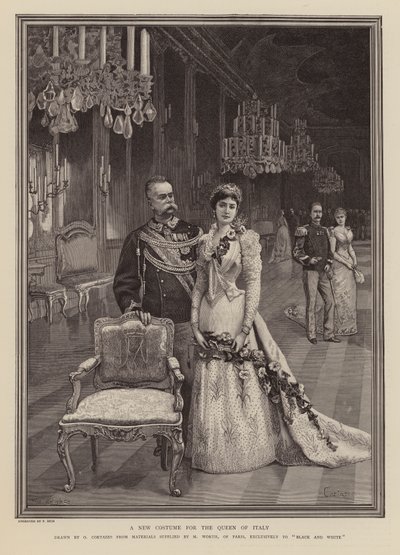 New gown for Margherita of Savoy, Queen of Italy by Oreste Cortazzo