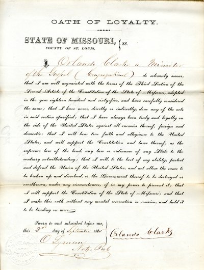 Swears Oath of Allegiance to the Government of the United States and the State of Missouri by Orlando Clarke