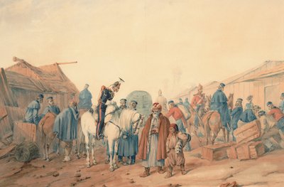Supply base of the British Army at the Balaclava harbour by Orlando Norie