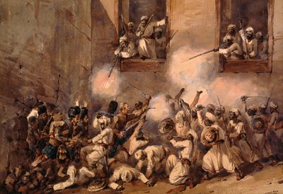 The 93rd Highlanders entering the breach at the storming of the Secundrabagh, Lucknow, 16th November 1857 by Orlando Norie