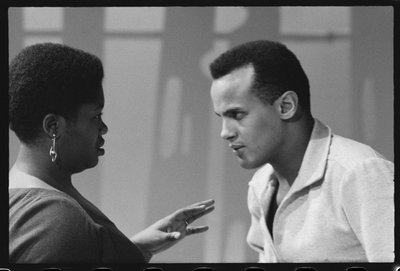Harry Belafonte with Odetta on set of tv special by Orlando Suero