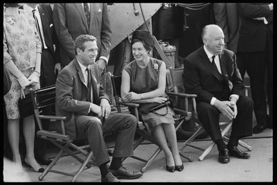 Paul Newman, Princess Margaret and Alfred Hitchcock on the set of 