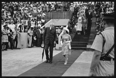 Princess Margaret and Prime Minister Bustamante celebrating Jamaican independence 1962 (b/w photo) by Orlando Suero