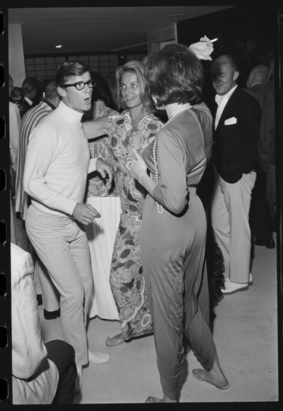 Roddy McDowall, Lauren Bacall, and Shirley MacLaine at a Malibu house party by Orlando Suero