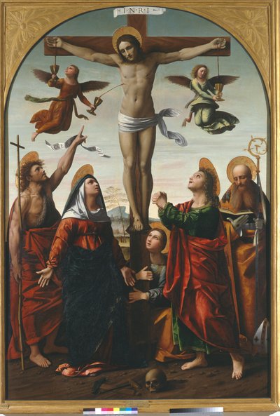 Crucifixion with the Virgin and St. John the Baptist, St. Mary Magdalen, St. John the Evangelist and St. Augustine by Ortolano