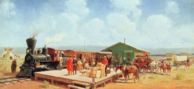 Western Railway Station, Frontier Days by Oscar Edward Berninghaus
