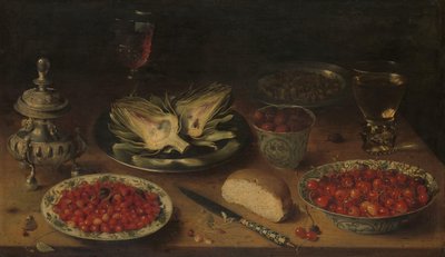 Still Life with Artichoke, Fruit in Kraak Porcelain Ware, a Salt Cellar/Pepper Castor by Osias Beert (I)