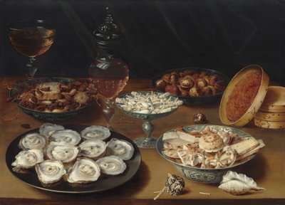 Dishes with Oysters, Fruit, and Wine by Osias Beert the Elder