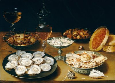 Dishes with Oysters, Fruit and Wine (c.1620-25) by Osias the Elder Beert