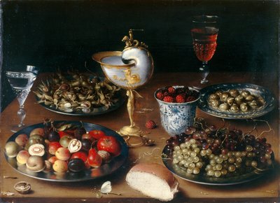 Still Life with Nautilus Cup, Fruit, Nuts and Wine by Osias the Elder Beert