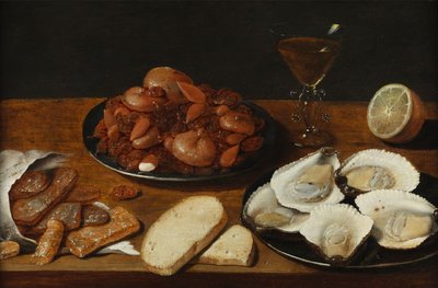 Still Life with Oysters, Pastries, Lemon, and Wine Glass by Osias the Elder Beert