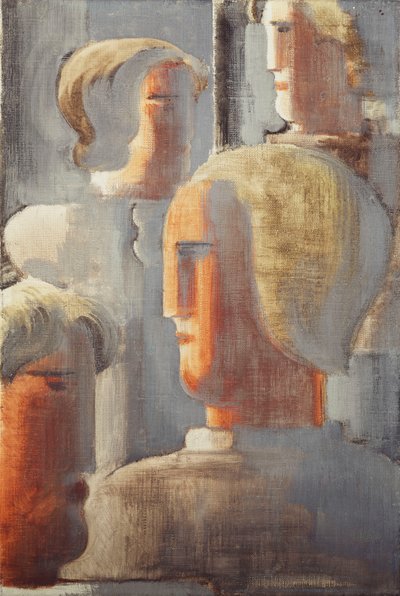 Group of Four Heads Gray Blue, Folkwang-Study III by Oskar Schlemmer