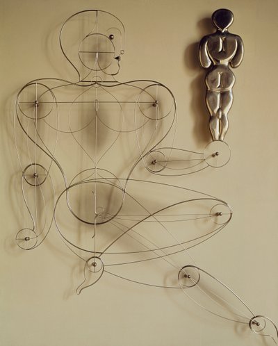 Homo, wire figure with rear view figure in its hand by Oskar Schlemmer
