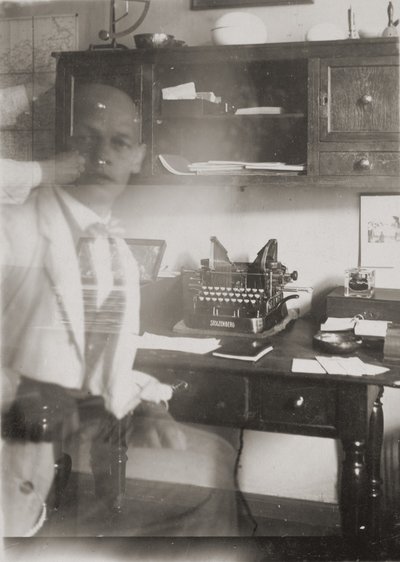 [Self-Portrait at Typewriter, Prellerstrasse Studio] by Oskar Schlemmer