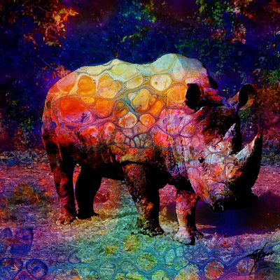 Vibrant Psychedelic Rhino by Osvaldo Russo