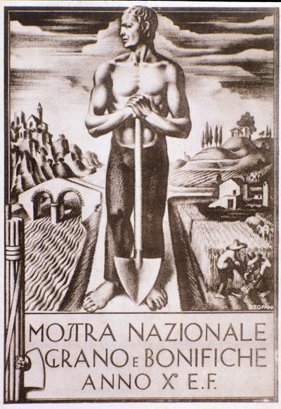 Fascist Propaganda Poster for Grain and Land Improvement Campaign by Oswaldo (after) Tofani