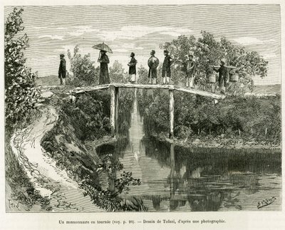 A missionary in turn. Engraving to illustrate the story Trente mois au Tonkin, in 1884, by Doctor Paul Hocquard, in le tour du monde 1890, under the direction of Edouard Charton, Hachette, Paris. by Oswaldo Tofani