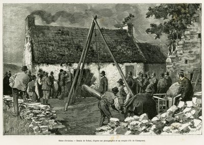 Eviction scene. Engraving to illustrate the story Trois mois en Irlande, in 1889, by Marie Anne de Bovet, in le tour du monde 1890, directed by Edouard Charton, Hachette, Paris. by Oswaldo Tofani