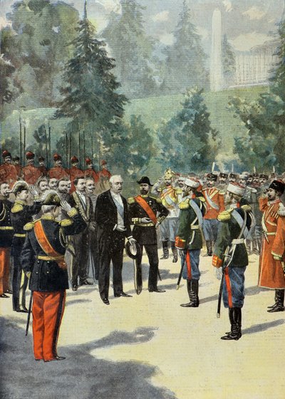 Felix Faure is Welcomed by Nicholas II at Peterhof in 1897 (Engraving) by Oswaldo Tofani