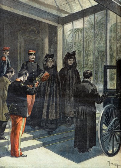 Madame Felix Faure Leaving the Elysee after the Death of the President of the Republic in 1899 (Engraving) by Oswaldo Tofani