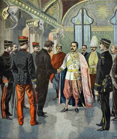 Paul Doumer Received by King Rama V of Siam in 1899 (Engraving) by Oswaldo Tofani