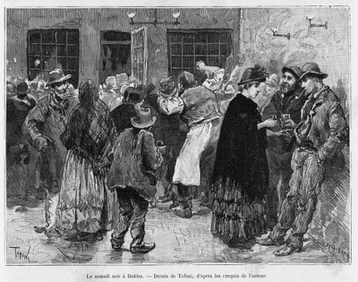 Saturday night in Dublin. Engraving by Tofani, to illustrate the story Trois mois en Irlande, in 1889, by Marie Anne de Bovet, in le tour du monde 1890, directed by Edouard Charton, Hachette, Paris by Oswaldo Tofani
