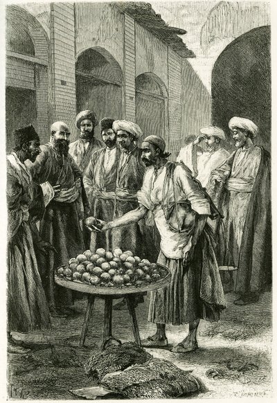 The Fishing Merchant in Kachan (Teheran Province, Iran) (engraving by Tofani, from a photograph, to illustrate the story 