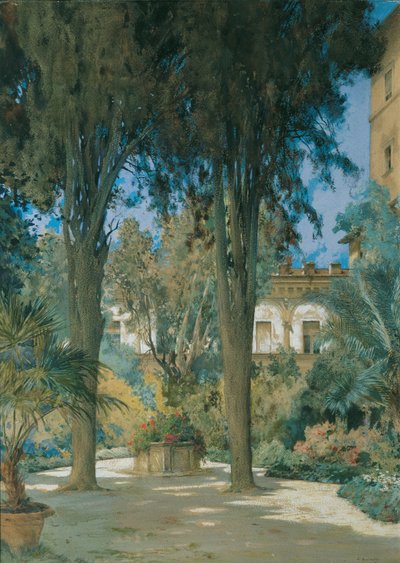 View of the Embassy in Rome: Garden Scene with Two Cypresses by Othmar Brioschi