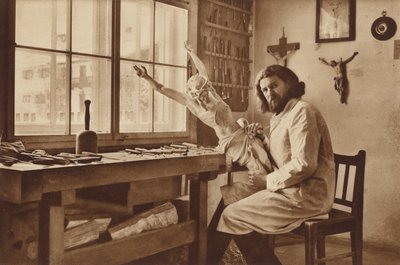 Wood-Carvers Workshop in Oberammergau, Alois Lang, the Representator of Christ in the Passion Play 1930 by Otto Ballerstedt