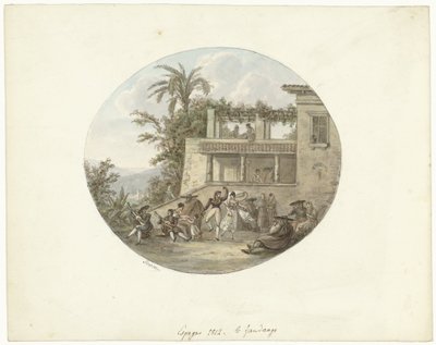 Dancers on a Terrace in Front of an Inn (title on object: le fandango) by Otto Baron Howen