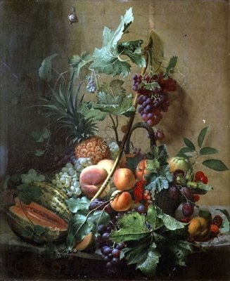 Still Life of a Melon, Plums, Peaches by Otto Didrik Ottesen