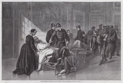 King Wilhelm I of Prussia meeting wounded soldiers in the Palais de Versailles, France, Franco-Prussian War by Otto Johann Heinrich Heyden