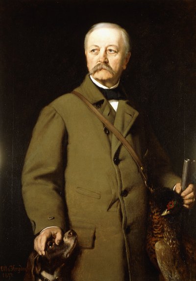 Portrait of Otto von Bismarck in Hunting Clothes with his Dog and a Dead Pheasant by Otto Johann Heinrich Heyden