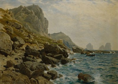 Dramatic Coastal Scenery with Boat by Otto Ludvig Sinding