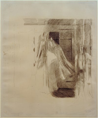 Woman and Boy in Front of a Wardrobe by Otto Meyer Amden