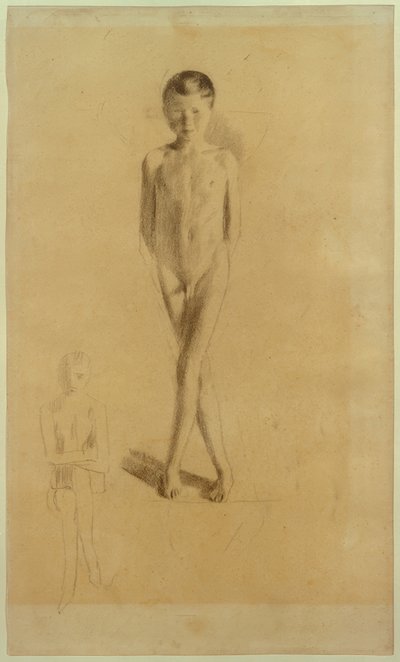 Naked Boy with Crossed Legs, Sketch of a Sitting Boy at Bottom Left by Otto Meyer Amden